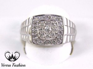 Diamond Square Cluster Men's Band Wedding Ring 14k White Gold Plated 925 Silver