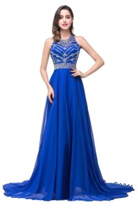 Elegant Royal Blue Beaded Chiffon Prom / Evening Gown Dress