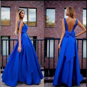 Elegant V Neck Blue Prom Dresses 2017 A Line Arabic Dubai Cocktail Dress Luxury