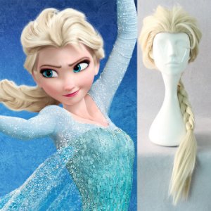 Fashion Frozen Elsa Wig Adult Blonde Ponytail Princess Costume COS Hair Braids