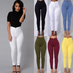 Fashion Women's Casual Vintage Skinny Trousers Slim Elastic Candy Color High Wai