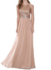 FM Sleeveless Lace Chiffon Bridesmaid Dresses Prom Party Gown Rose gold US 22plu