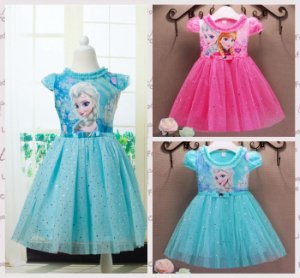 Frozen Disney Princess Girl Elsa/Anna Cosplay Costume Birthday Party Fancy Dress