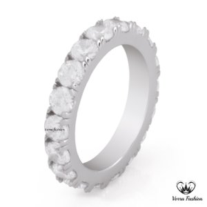 Full Eternity Wedding Band Ring Round Cut Diamond White Gold Plated 925 Silver