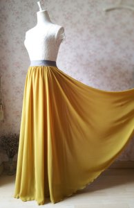 Full Maxi Skirt YELLOW Chiffon Skirt Floor Length Chiffon Maxi Bridesmaid Skirts