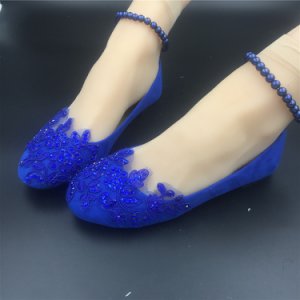 Handmade - Girl wedding flats shoes,royal blue lace bridal shoes,blue girl bridesmaid shoes