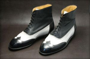 Handmade Black White Ankle High Leather boots Casual Dress Party Shoes