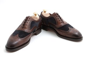 Handmade Men formal shoes Men two tone brown and blue wingtip brogue dress shoes