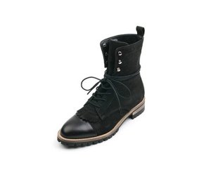 Handmade men high ankle suede and leather combat boot, Men tassel black boot