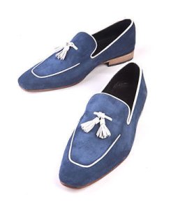 Handmade Men Navy blue Suede leather Tassels moccasins shoes loafer silpons