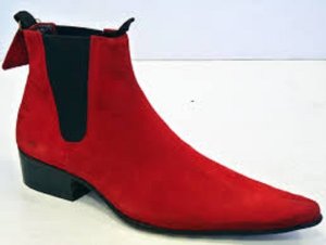 Handmade men red color pointed toe suede ankle boot with cuban heel, Men boots
