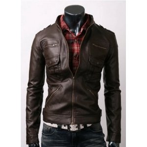 Handmade Men Slim Brown Leather Jacket with six front pocket, Men leather jacket