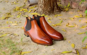 Handmade Men Tan color Chelsea leather boots, Men brogue Chelsea boots, Men boot