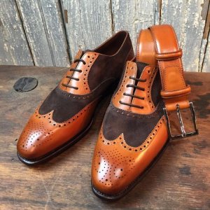 Handmade men tan shoes, wingtip brogue shoe for men, men formal leather shoes