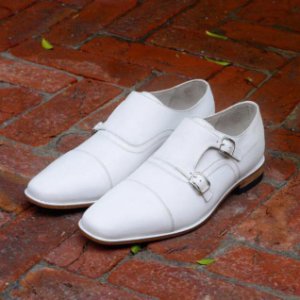 Handmade Men white formal shoes, Men white double monk shoes, Men leather shoes