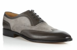 Handmade Men wingtip gray and black shoes, Men suede and leather dress shoes