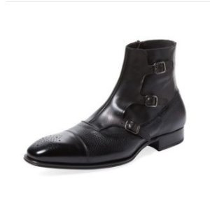 Handmade Mens fashion tripple monk closure boots, Men cap toe ankle leather boot