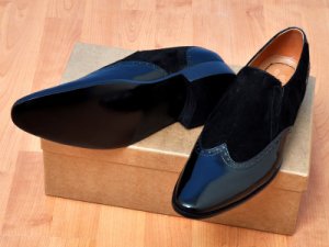 Handmade mens patent leather and suede moccasins shoes, Mens black dress shoes
