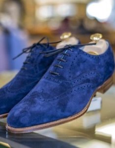Handmade Mens Royal blue Suede shoes, Men wingtip royal blue color party shoes
