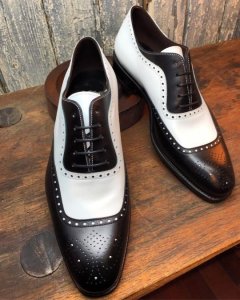 Handmade Two tone brogue leather shoes, Men black and white lace up formal shoes