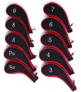 HDE Neoprene Zippered Golf Club Iron Covers - Set of 10 (Red)