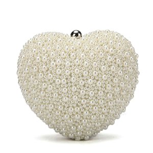 Kangaroobag - Heart shape ladies pearl clutch bag fashion bead evening bag crystal chain handb