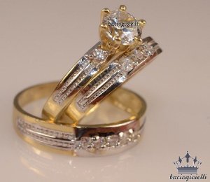 His And Her Rings Trio Wedding Set 14k Yellow Gold Over 925 Silver Round Cut CZ