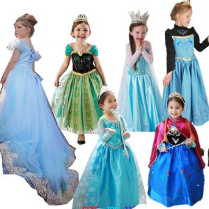 HOT Girls Cartoon Movie Costume Cinderella Elsa Ana Frozen Princess Party Dress