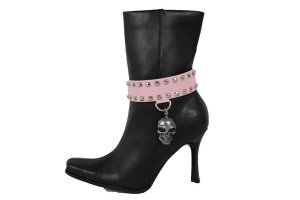 Hot Women Pink Western Boot Anklet Silver Metal Chain Skull Shoe Charm Halloween
