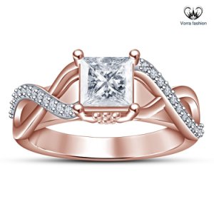 Infinity Engagement Wedding Ring Princess Diamond Rose Gold Plated 925 Silver