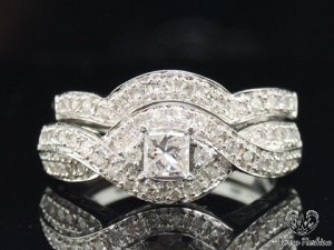 Infinity Style Wedding Ring Set Princess Cut Diamond White Gold Over 925 Silver
