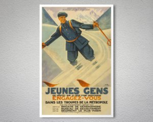 Jeunes Gens, Engagez Vous Vintage Ski Poster Paper, Sticker or Canvas Print