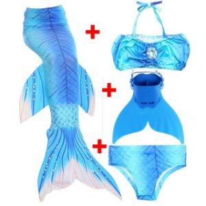 Kid Girls Mermaid Tail Costume Swimming with Monofin Shiny blue costume swimsuit