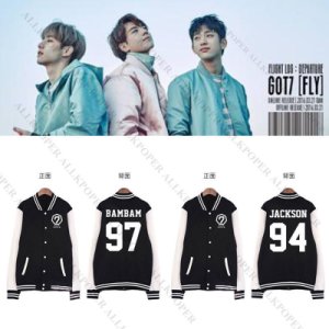 Kpop GOT7 Fly Concert Baseball Uniform Unisex Varsity Jacket Coat Jackson Mark