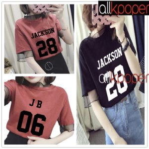 KPOP GOT7 Lace T-shirt Jackson Tshirt Bambam Unisex Cotton JB Short Sleeve JR