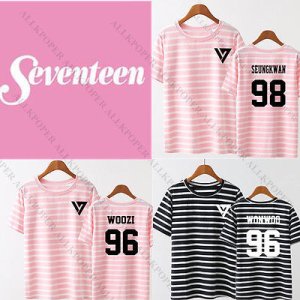 Kpop Seventeen 17 Tshirt Stripe T-shirt Women Men VERNON WONWOO Short Sleeve Tee