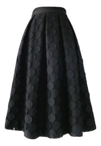 Lady Black A Line Full Pleated Skirt High Waist Midi Black Skirt with polka dot