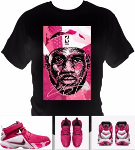 Lebron Basketball black T-Shirt made to match Shoes pink theme Nike LeBron Soldi