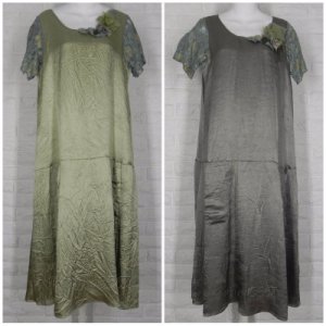 LEE ANDERSEN Rye Dress Crinkle Satin NWT Tourmaline Grey Dill Green Small Large