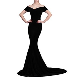 Lemai Mermaid Off Shoulder V Neck Long Velvet Prom Evening Dresses Black US 6