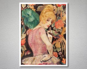 Lili with a Feather Fan by Gerda Wegener, Vintage  Poster, Sticker, Canvas Print