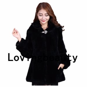 Long Black Rex Rabbit Fur Coat for Women with Hood Fur Outwear Plus Size 4XL 3XL