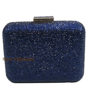 Luxury Navy Blue Evening Bags and Crystal Box Clutch for Women Party Evening Clu