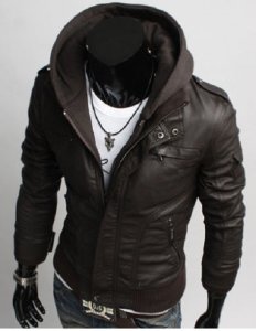 Men's Leather Jackets Korean Style Casual Slim Fit Men fabric hooded jacket