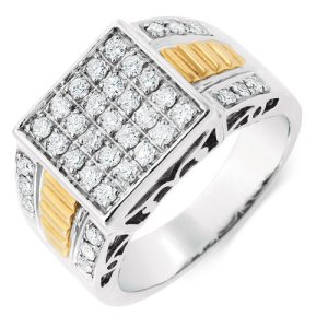 Men's Ring with 1 Carat Round Cut Diamonds in 10K Yellow & White Gold Over 925