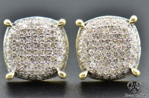 Vorra Fashion - Men's & women's 14k yellow gold 1.50 ct round diamond micro pave stud earrings
