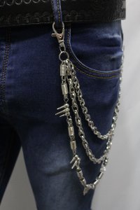 Unbranded - Men silver metal wallet chains keychain punk rocker spikes balls charm 3 strands