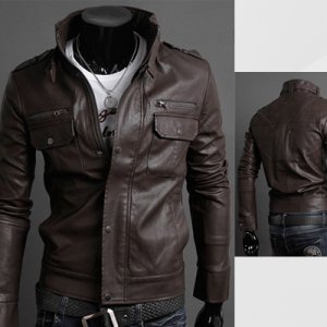 MEN STAND COLLAR LEATHER JACKET, MENS BROWN JACKET, MEN'S BIKER LEATHER JACKET