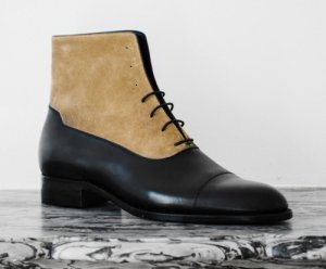 Men Two Tone Boots, Men Tan And Black Lace Up Boot, Men Ankle Leather Boot