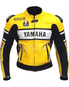 Men Yellow Yamaha AVG VR 46 Motorbike Biker Leather Jacket with Hump XS to 6XL